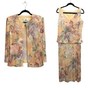 Vintage En Francais Blazer & Dress Set 14 Yellow Floral Cottagecore Romantic